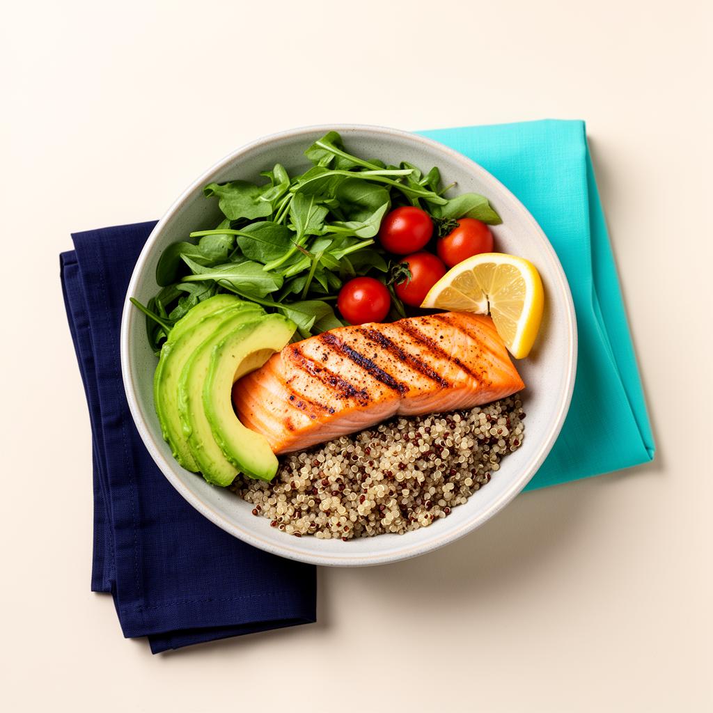 Balanced plate: grilled salmon, quinoa, and roasted vegetables
